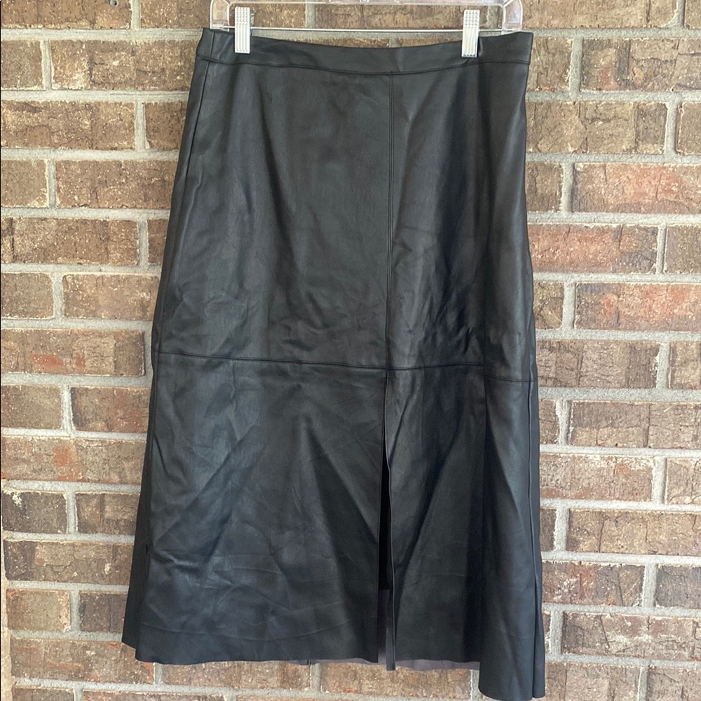 Chic Black Vegan Leather Midi Skirt